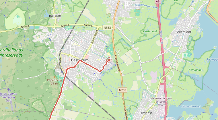 Kaart van de omgeving van de melding, met de kazerne die is gealarmeerd
