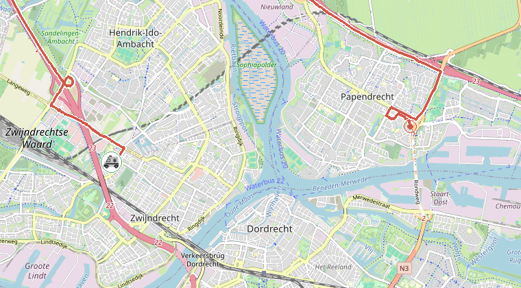 Kaart van de omgeving van de melding, met de kazerne die is gealarmeerd