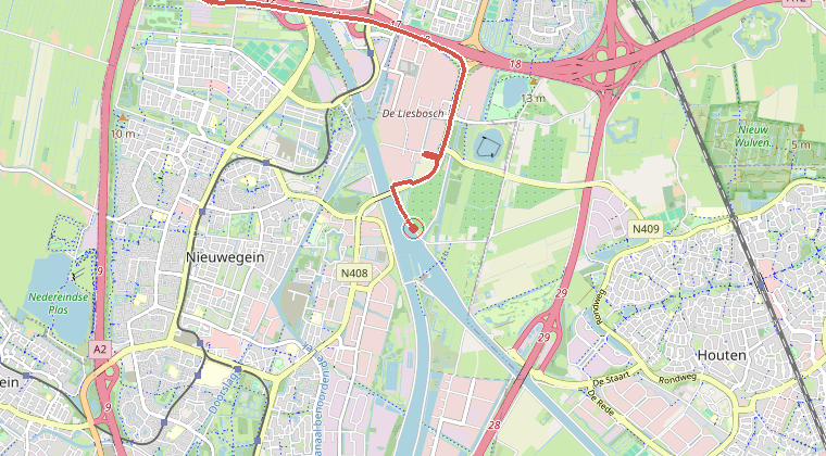 Kaart van de omgeving van de melding, met de kazerne die is gealarmeerd