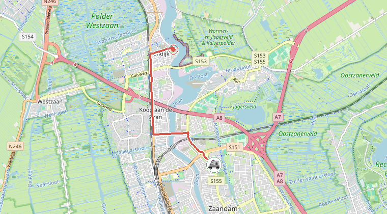 Kaart van de omgeving van de melding, met de kazerne die is gealarmeerd