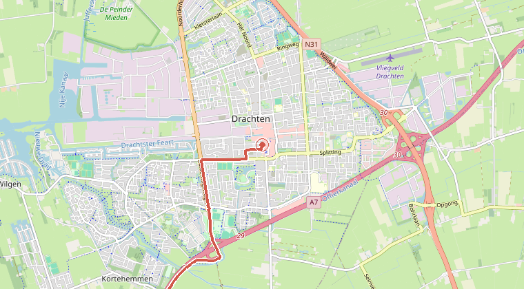 Kaart van de omgeving van de melding, met de kazerne die is gealarmeerd