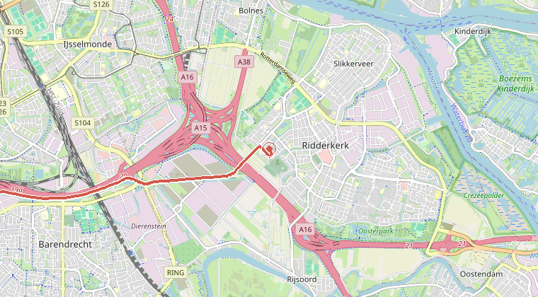 Kaart van de omgeving van de melding, met de kazerne die is gealarmeerd