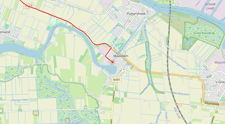 Kaart van de omgeving van de melding, met de kazerne die is gealarmeerd