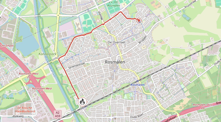 Kaart van de omgeving van de melding, met de kazerne die is gealarmeerd