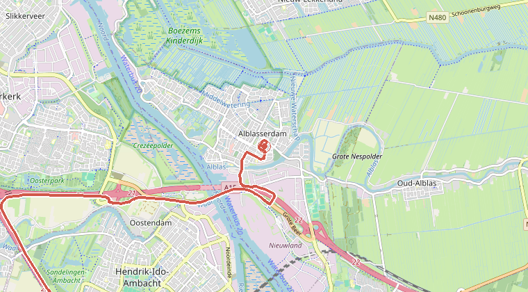 Kaart van de omgeving van de melding, met de kazerne die is gealarmeerd