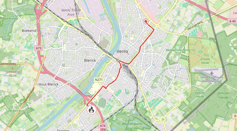 Kaart van de omgeving van de melding, met de kazerne die is gealarmeerd