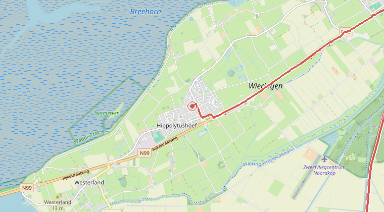 Kaart van de omgeving van de melding, met de kazerne die is gealarmeerd
