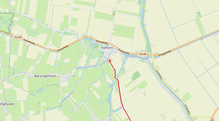 Kaart van de omgeving van de melding, met de kazerne die is gealarmeerd