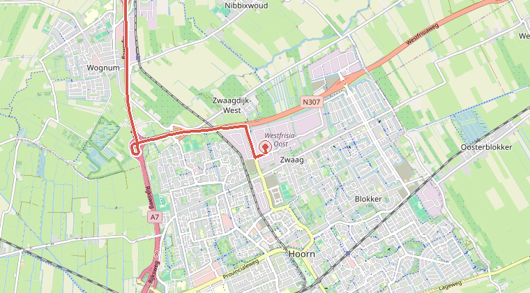 Kaart van de omgeving van de melding, met de kazerne die is gealarmeerd