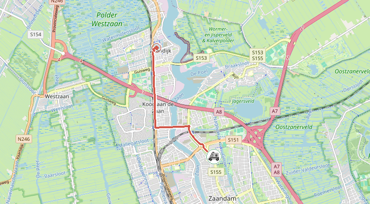Kaart van de omgeving van de melding, met de kazerne die is gealarmeerd