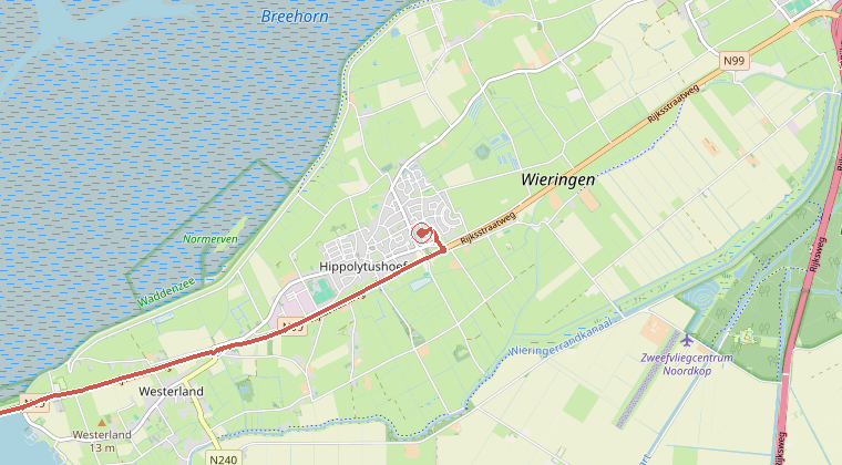 Kaart van de omgeving van de melding, met de kazerne die is gealarmeerd