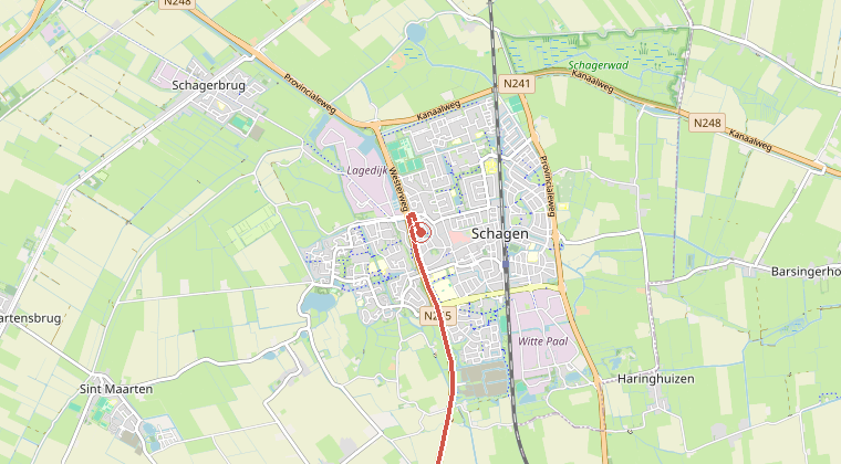 Kaart van de omgeving van de melding, met de kazerne die is gealarmeerd