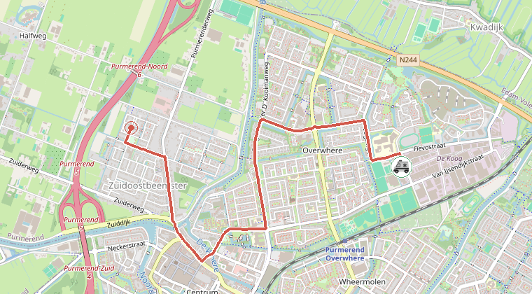 Kaart van de omgeving van de melding, met de kazerne die is gealarmeerd