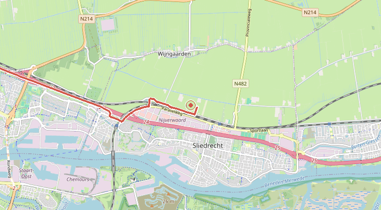 Kaart van de omgeving van de melding, met de kazerne die is gealarmeerd
