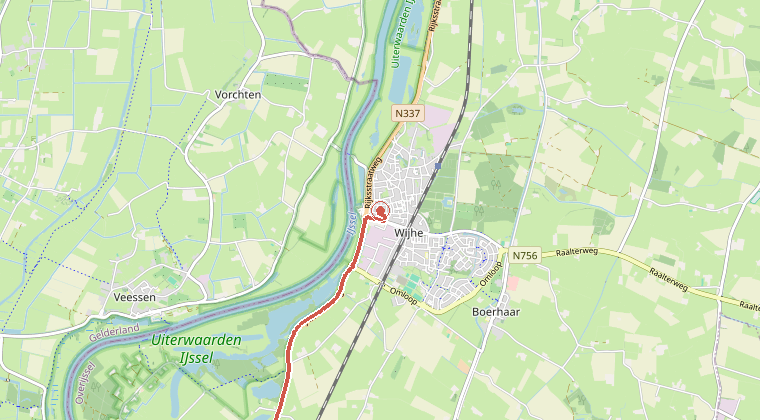 Kaart van de omgeving van de melding, met de kazerne die is gealarmeerd