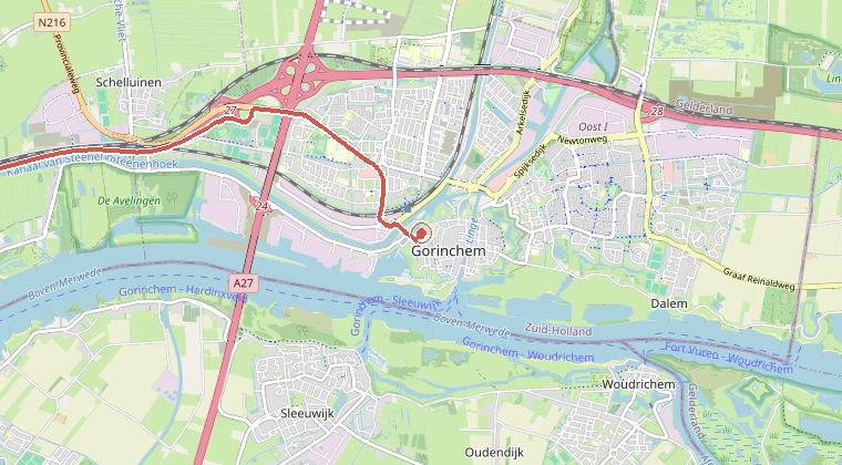 Kaart van de omgeving van de melding, met de kazerne die is gealarmeerd