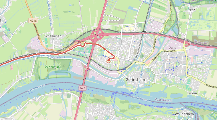 Kaart van de omgeving van de melding, met de kazerne die is gealarmeerd