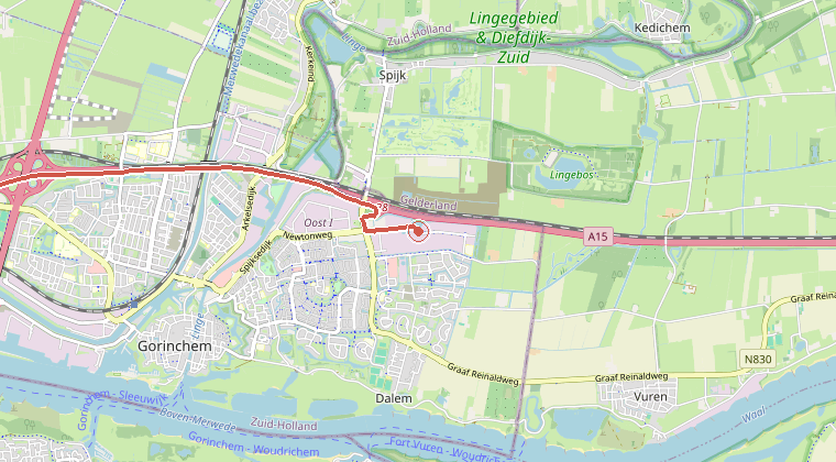 Kaart van de omgeving van de melding, met de kazerne die is gealarmeerd