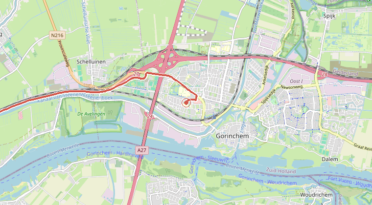 Kaart van de omgeving van de melding, met de kazerne die is gealarmeerd