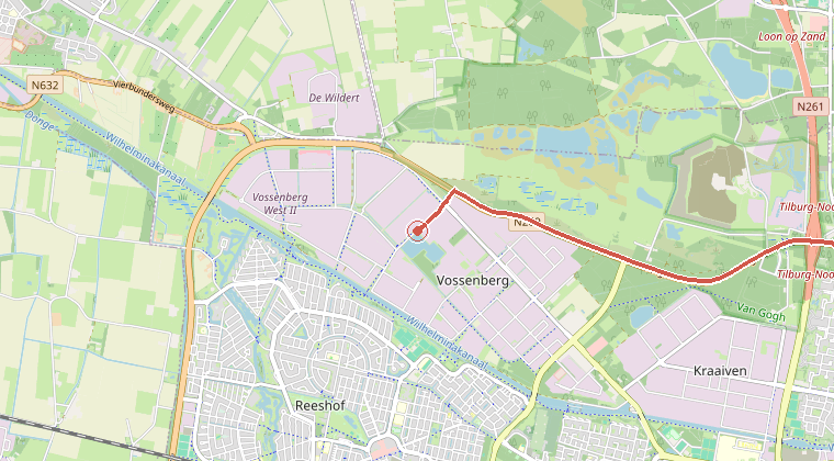 Kaart van de omgeving van de melding, met de kazerne die is gealarmeerd