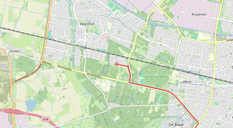 Kaart van de omgeving van de melding, met de kazerne die is gealarmeerd