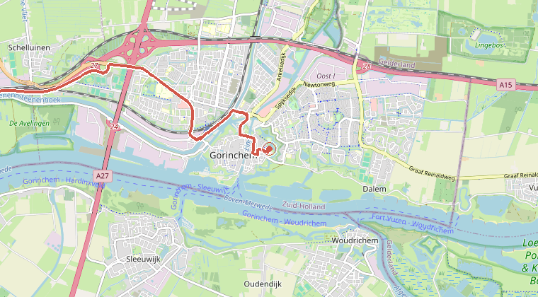 Kaart van de omgeving van de melding, met de kazerne die is gealarmeerd