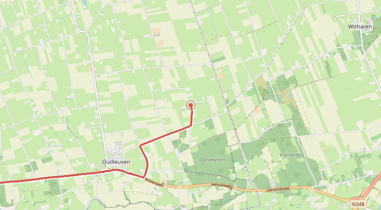 Kaart van de omgeving van de melding, met de kazerne die is gealarmeerd