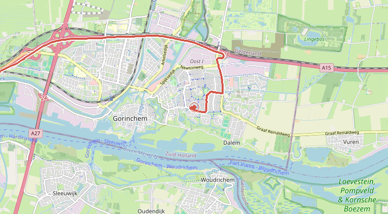 Kaart van de omgeving van de melding, met de kazerne die is gealarmeerd
