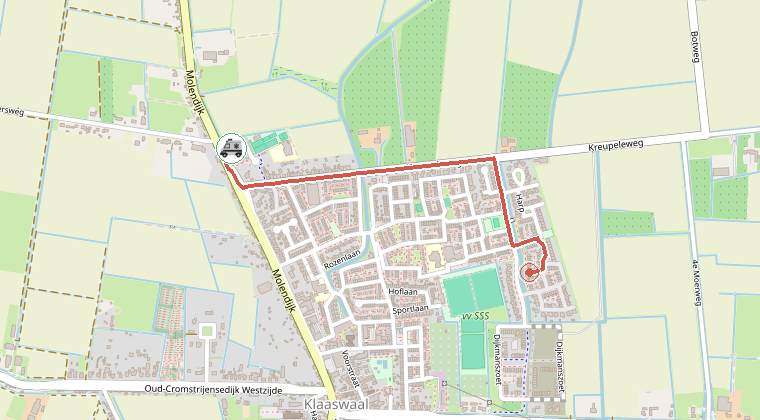 Kaart van de omgeving van de melding, met de kazerne die is gealarmeerd