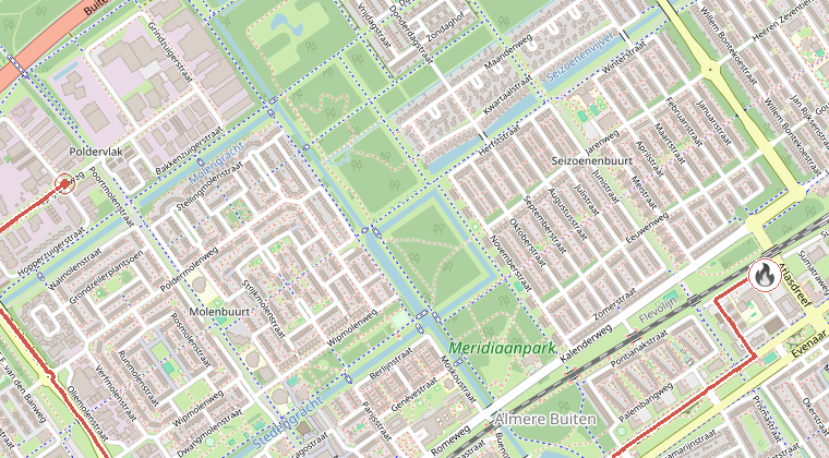 Kaart van de omgeving van de melding, met de kazerne die is gealarmeerd