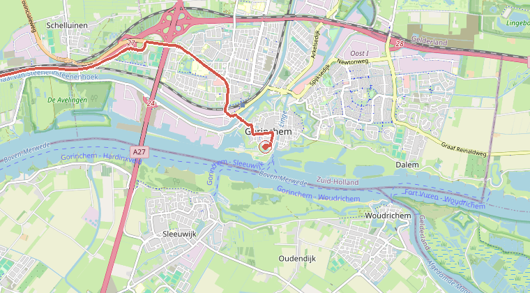 Kaart van de omgeving van de melding, met de kazerne die is gealarmeerd