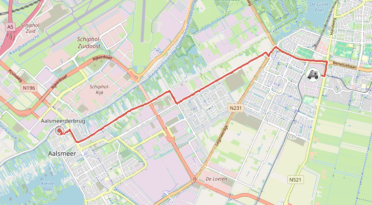 Kaart van de omgeving van de melding, met de kazerne die is gealarmeerd