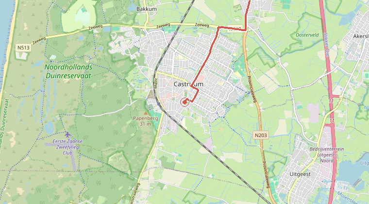 Kaart van de omgeving van de melding, met de kazerne die is gealarmeerd