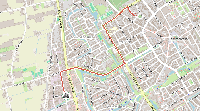 Kaart van de omgeving van de melding, met de kazerne die is gealarmeerd