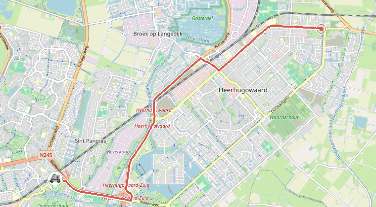 Kaart van de omgeving van de melding, met de kazerne die is gealarmeerd