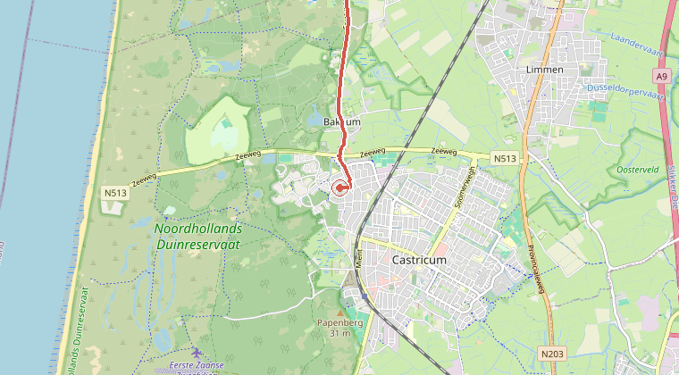 Kaart van de omgeving van de melding, met de kazerne die is gealarmeerd