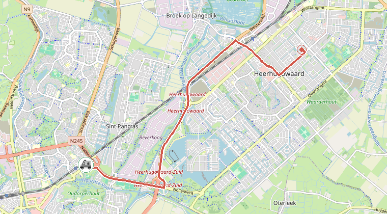 Kaart van de omgeving van de melding, met de kazerne die is gealarmeerd