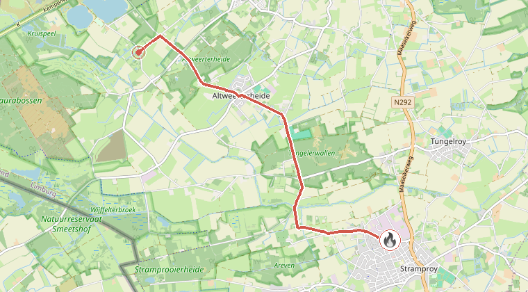 Kaart van de omgeving van de melding, met de kazerne die is gealarmeerd