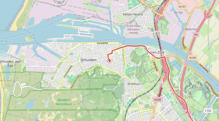 Kaart van de omgeving van de melding, met de kazerne die is gealarmeerd