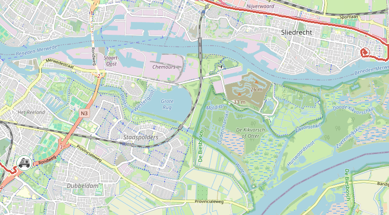 Kaart van de omgeving van de melding, met de kazerne die is gealarmeerd