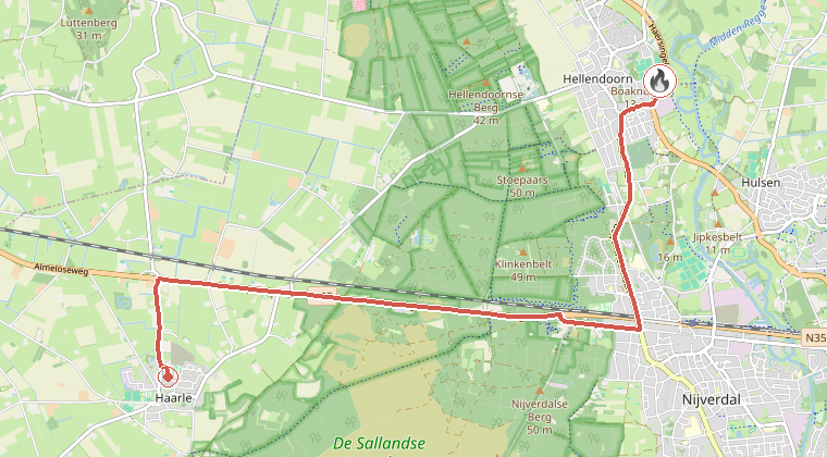 Kaart van de omgeving van de melding, met de kazerne die is gealarmeerd