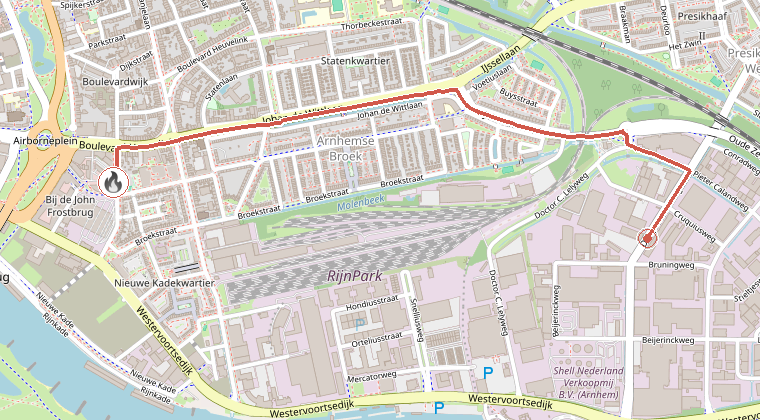 Kaart van de omgeving van de melding, met de kazerne die is gealarmeerd