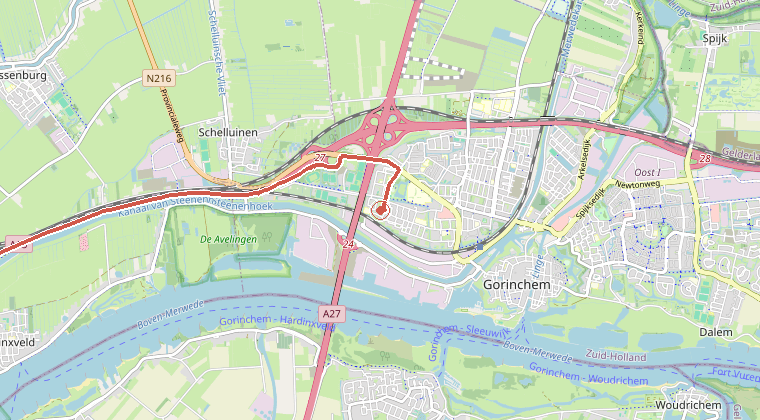 Kaart van de omgeving van de melding, met de kazerne die is gealarmeerd