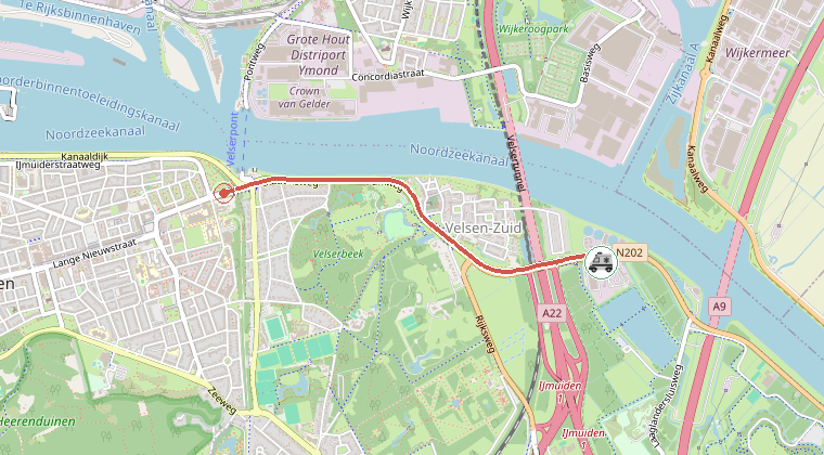 Kaart van de omgeving van de melding, met de kazerne die is gealarmeerd