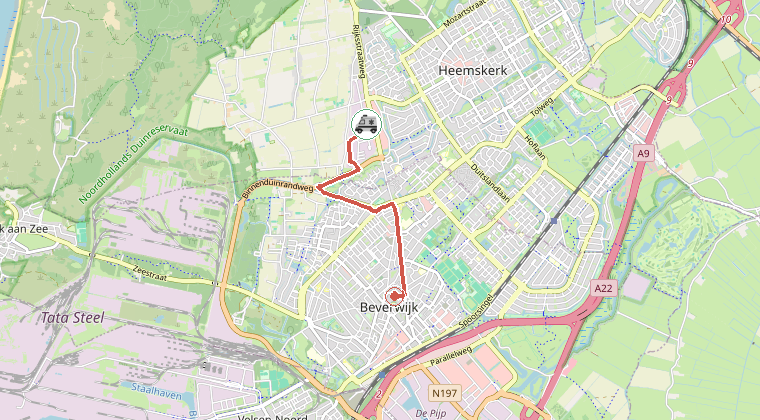 Kaart van de omgeving van de melding, met de kazerne die is gealarmeerd