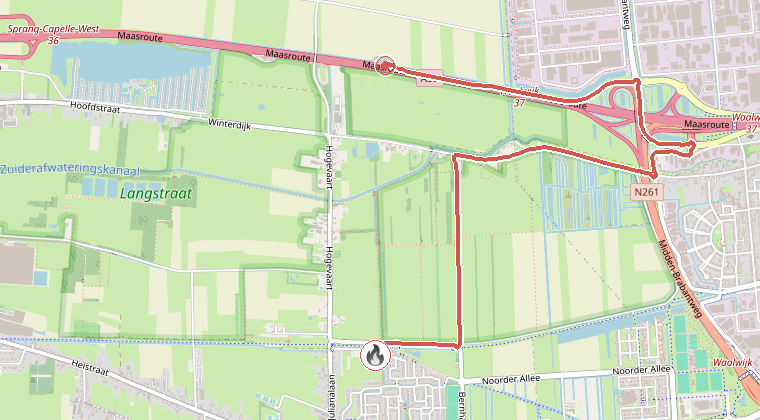 Kaart van de omgeving van de melding, met de kazerne die is gealarmeerd
