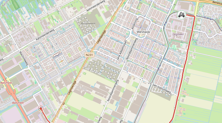 Kaart van de omgeving van de melding, met de kazerne die is gealarmeerd