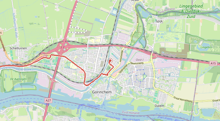 Kaart van de omgeving van de melding, met de kazerne die is gealarmeerd