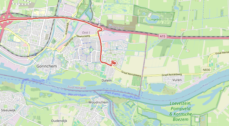 Kaart van de omgeving van de melding, met de kazerne die is gealarmeerd