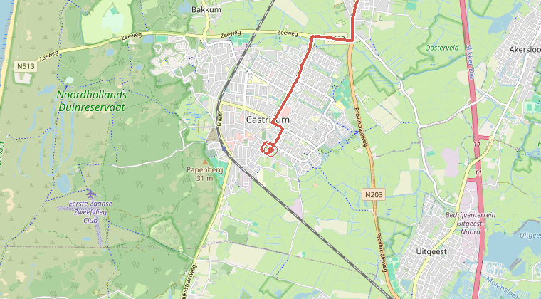 Kaart van de omgeving van de melding, met de kazerne die is gealarmeerd